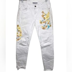 ZARA Floral Embroidered White Skinny Jeans Yellow Flowers Size 4